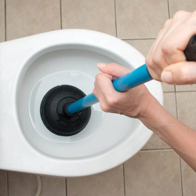 plunging a toilet clog