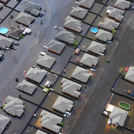 flooded neighborhood aerial shot